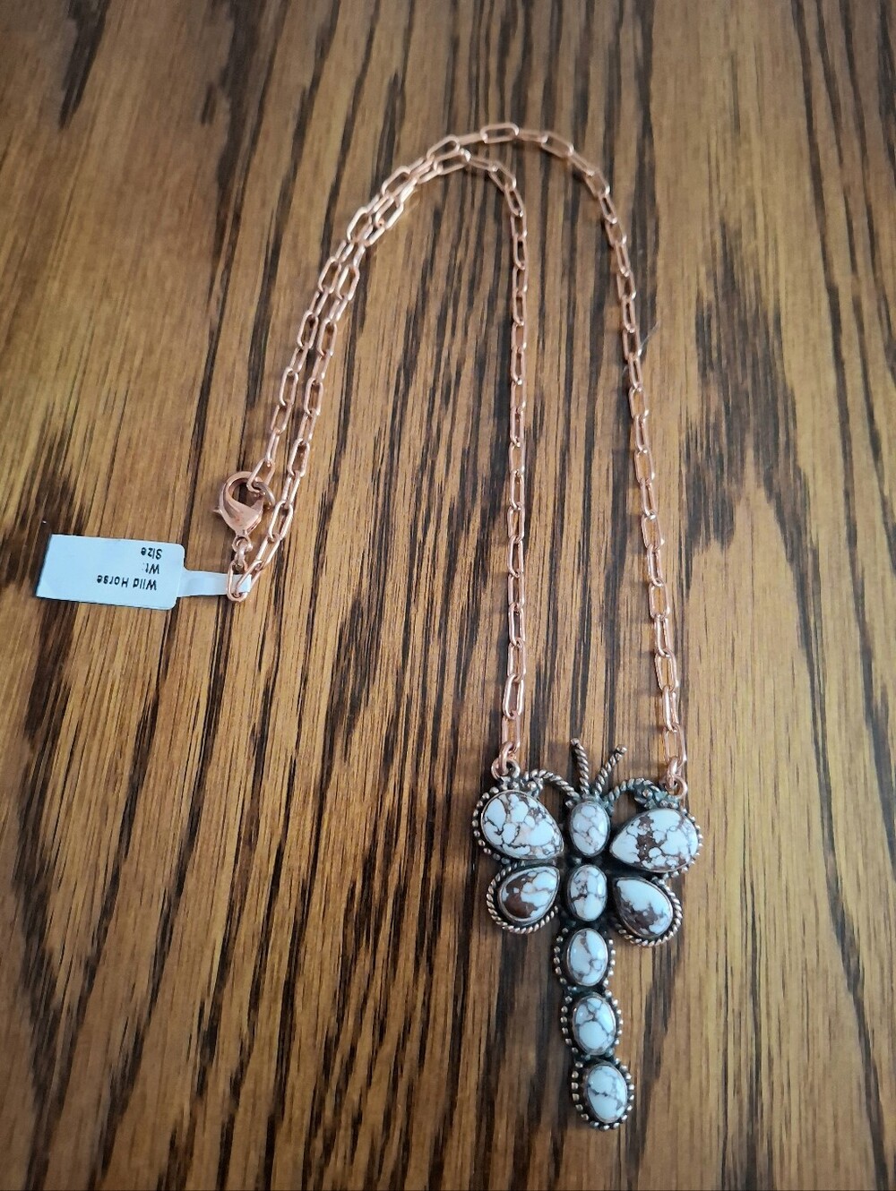 Wild Horse Jasper Dragonfly Necklace Copper Paperclip Chain
